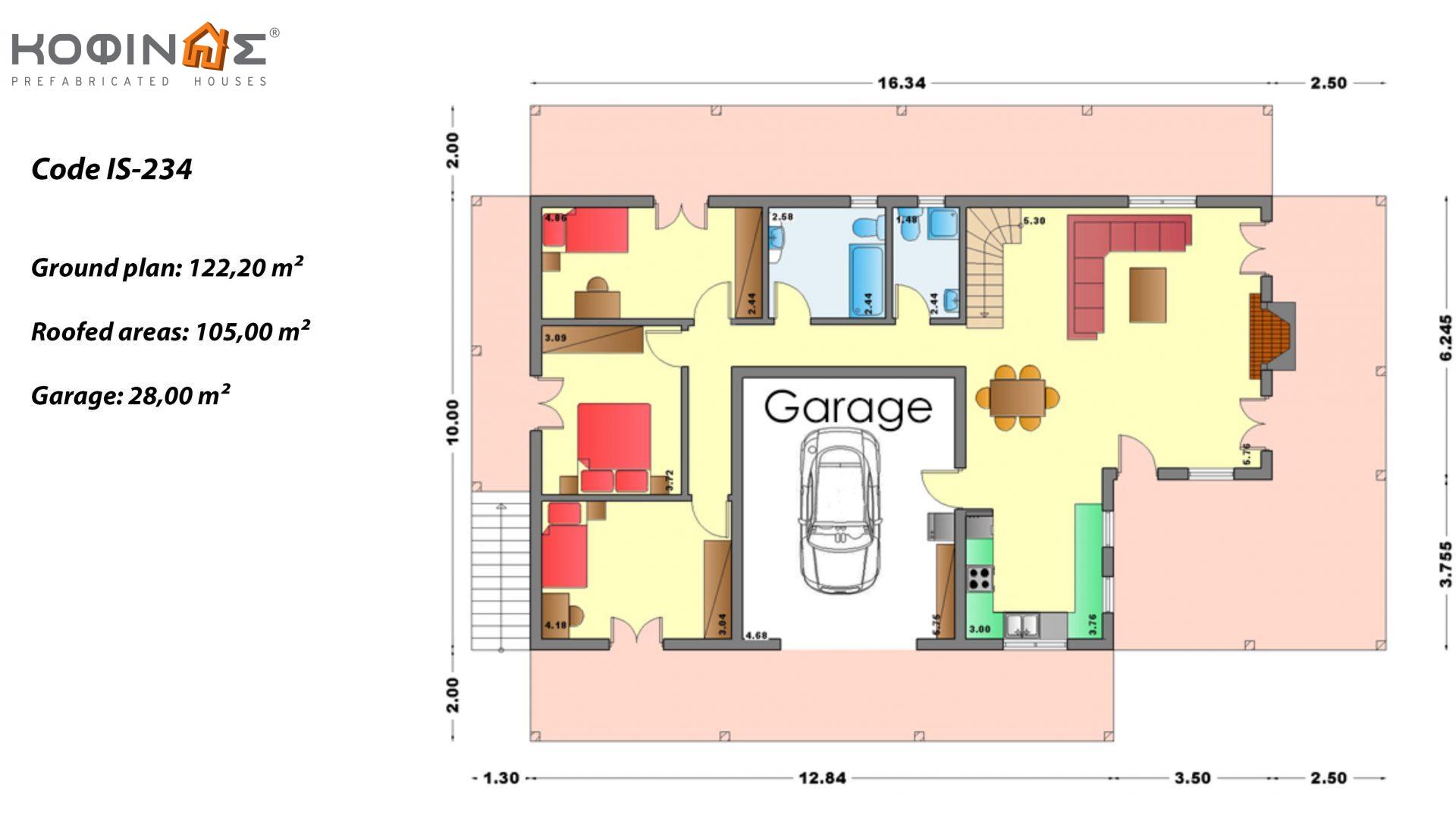 1-story house with attic IS-234, total surface of 234,80 m², +Garage 28.00 m²(=262,80 m²), covered roofed areas 105,00 m²
