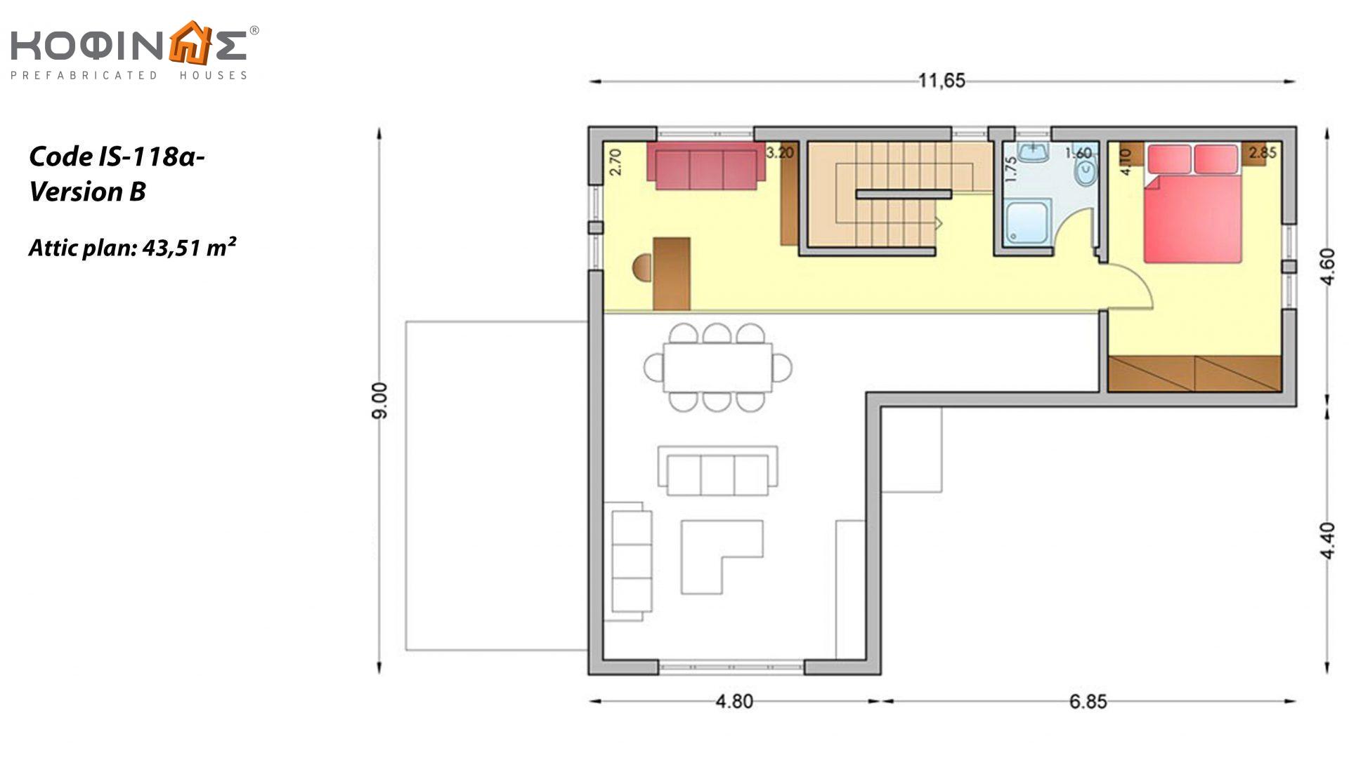 1-story house with attic IS-118a, total surface of 118,22 m² ,roofed areas 18,25 m²