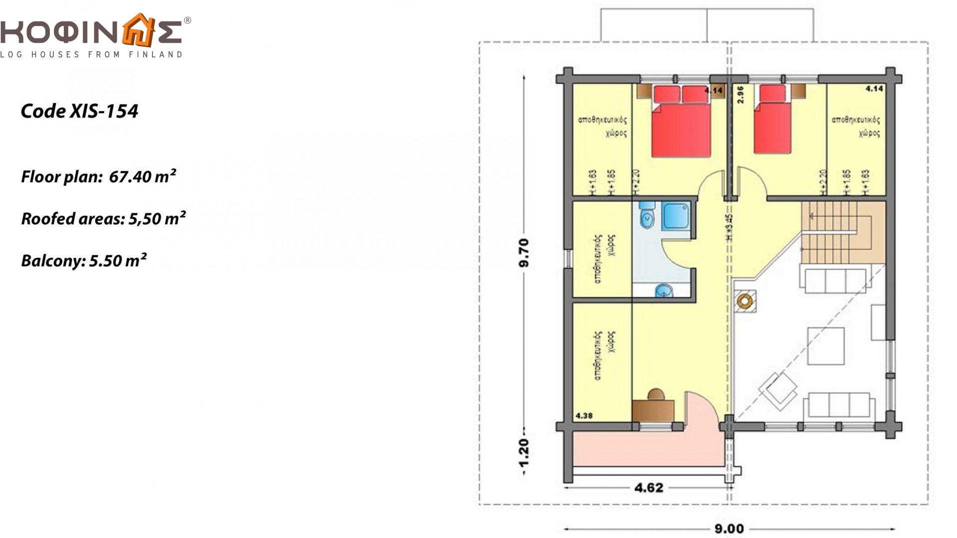 1-story with attic log house XIS-154, total surface of 154,70 m²