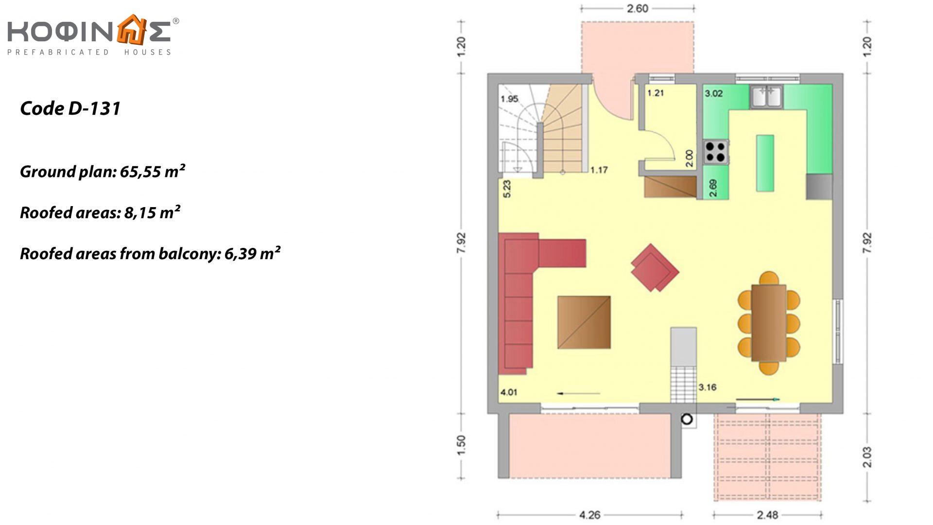 2-story house D-131, total surface of 131,10 m²,covered roofed areas 20.94 m²,balconies 6.40 m²