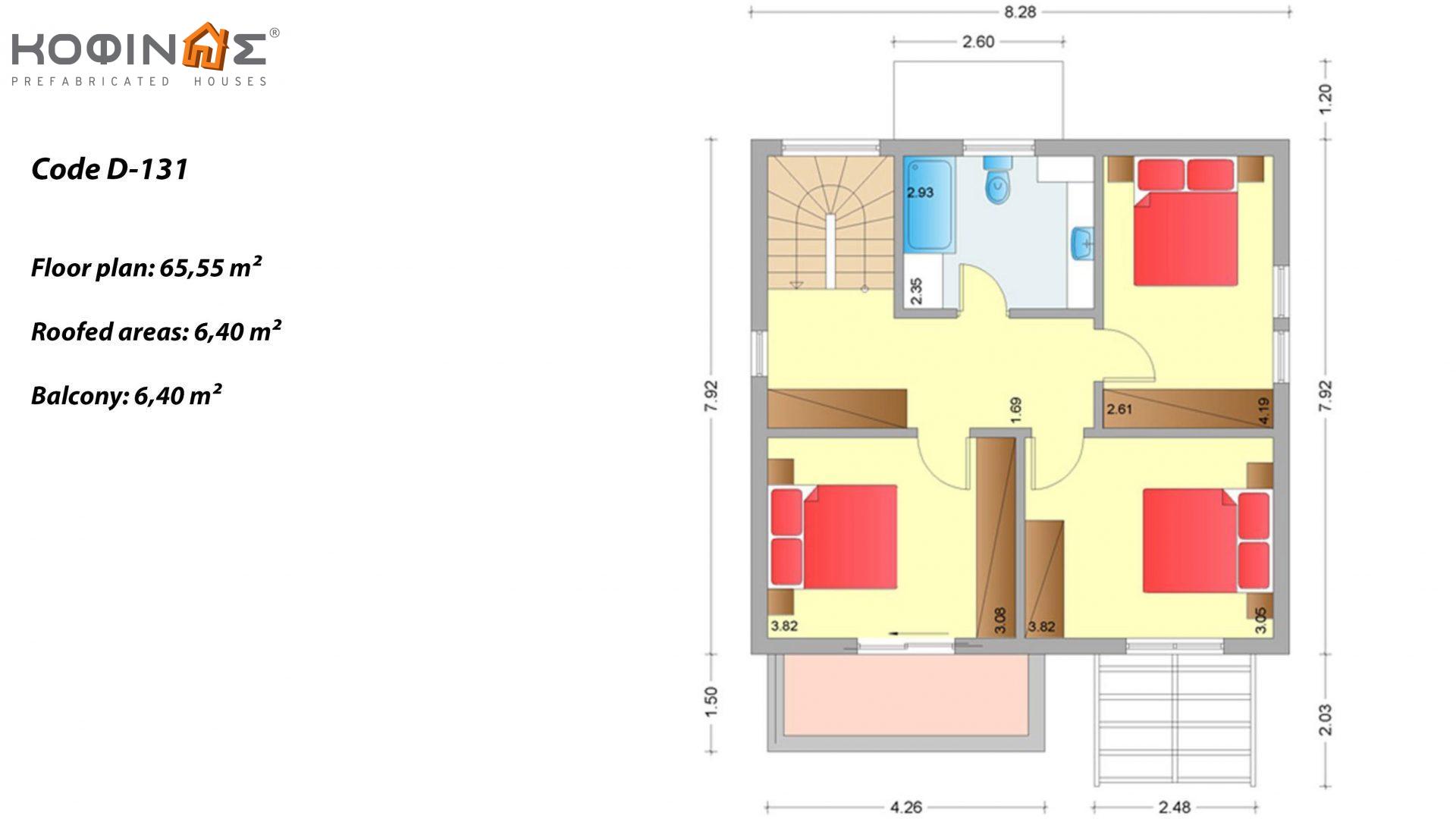 2-story house D-131, total surface of 131,10 m²,covered roofed areas 20.94 m²,balconies 6.40 m²