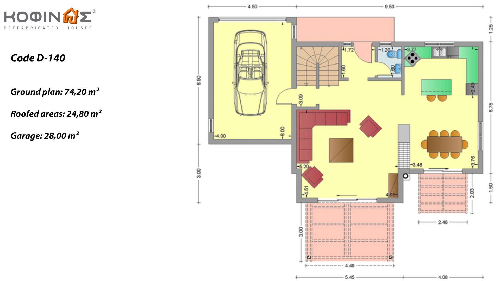 2-story house D-140, total surface of 140,20 m², +Garage 28.00 m²(=168.20 m²),covered roofed areas 33.00 m²,balconies 8.20 m²
