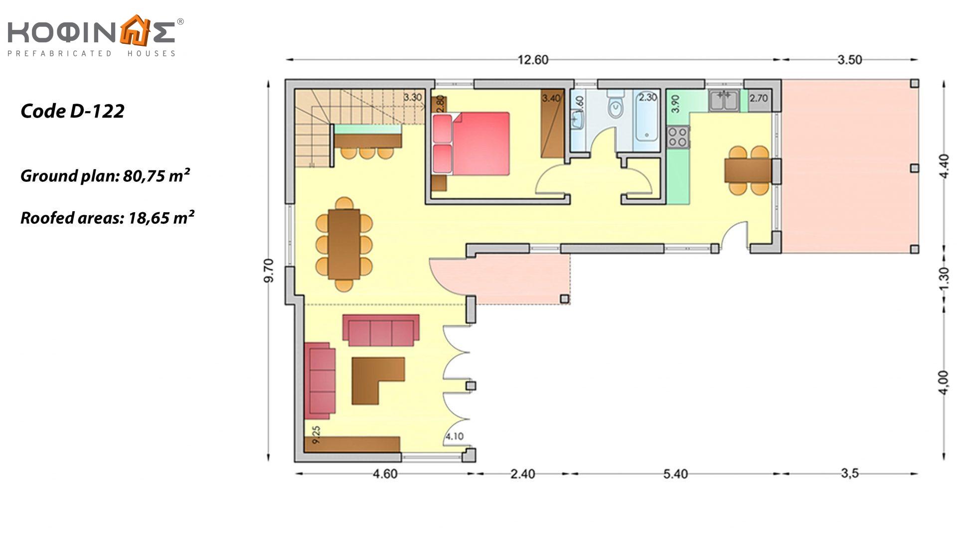 2-story house D-122, total surface of 122,60 m²,covered roofed areas 18,65 m²,balconies 42,16 m²