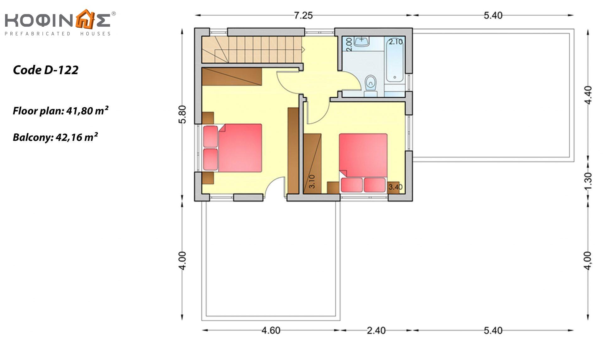 2-story house D-122, total surface of 122,60 m²,covered roofed areas 18,65 m²,balconies 42,16 m²