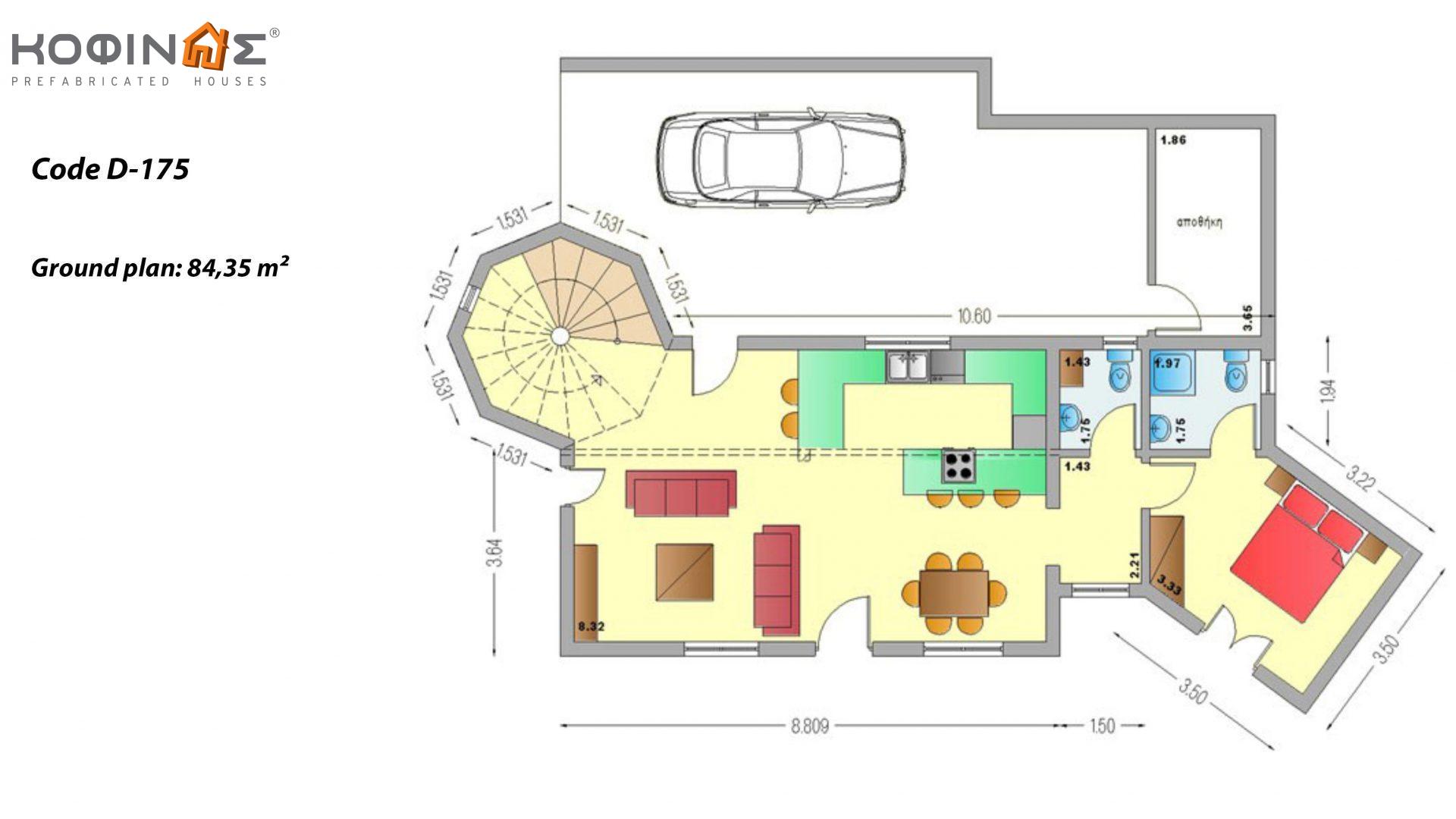 2-story house D-175, total surface of 175,00 m²,balconies 43.15 m²