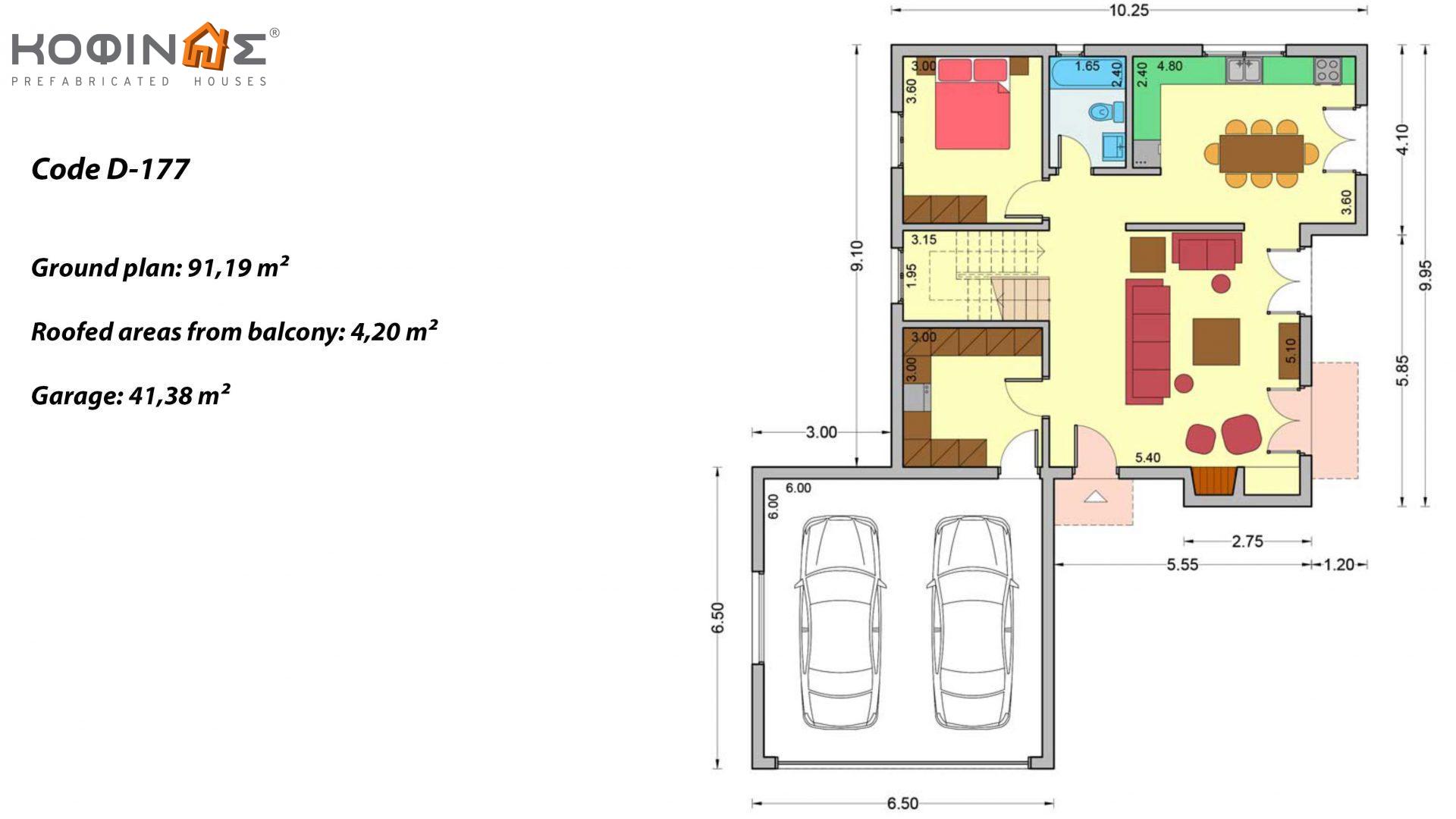2-story house D-177, total surface of 177,46 m², +Garage 41.38 m²(=218.84 m²),covered roofed areas 4.20 m²,balconies 17.04 m²