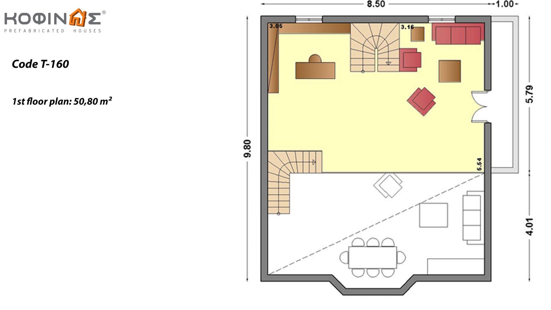 3-story house T-160, total surface of 160,90 m² ,covered areas 64.10 m²,balcony 10.20 m²