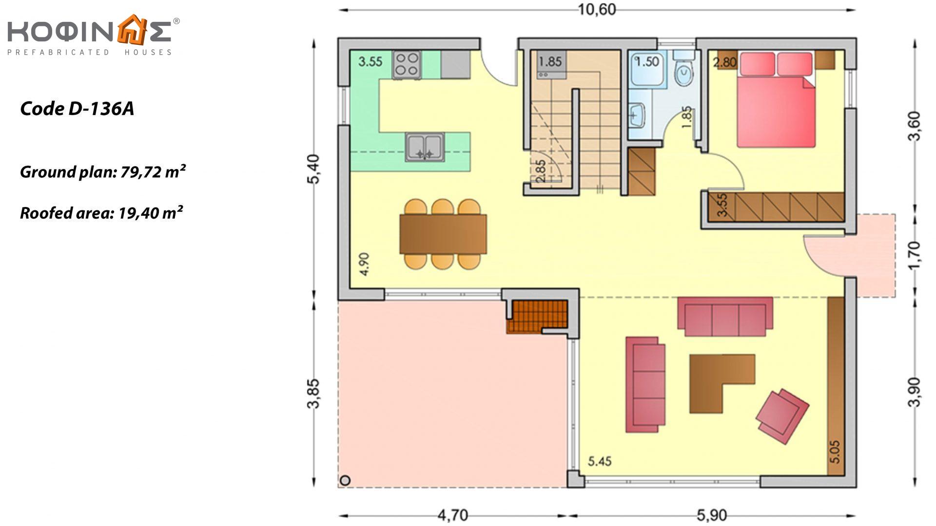 2-story house D-136a, total surface of 136,72 m²,covered roofed areas 19.40 m²