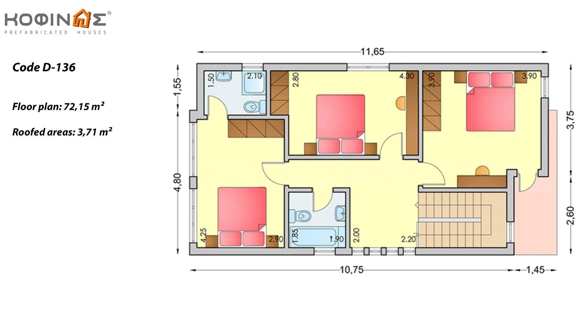 2-story house D-136, total surface of 136,39 m²,covered roofed areas 14.8 m²