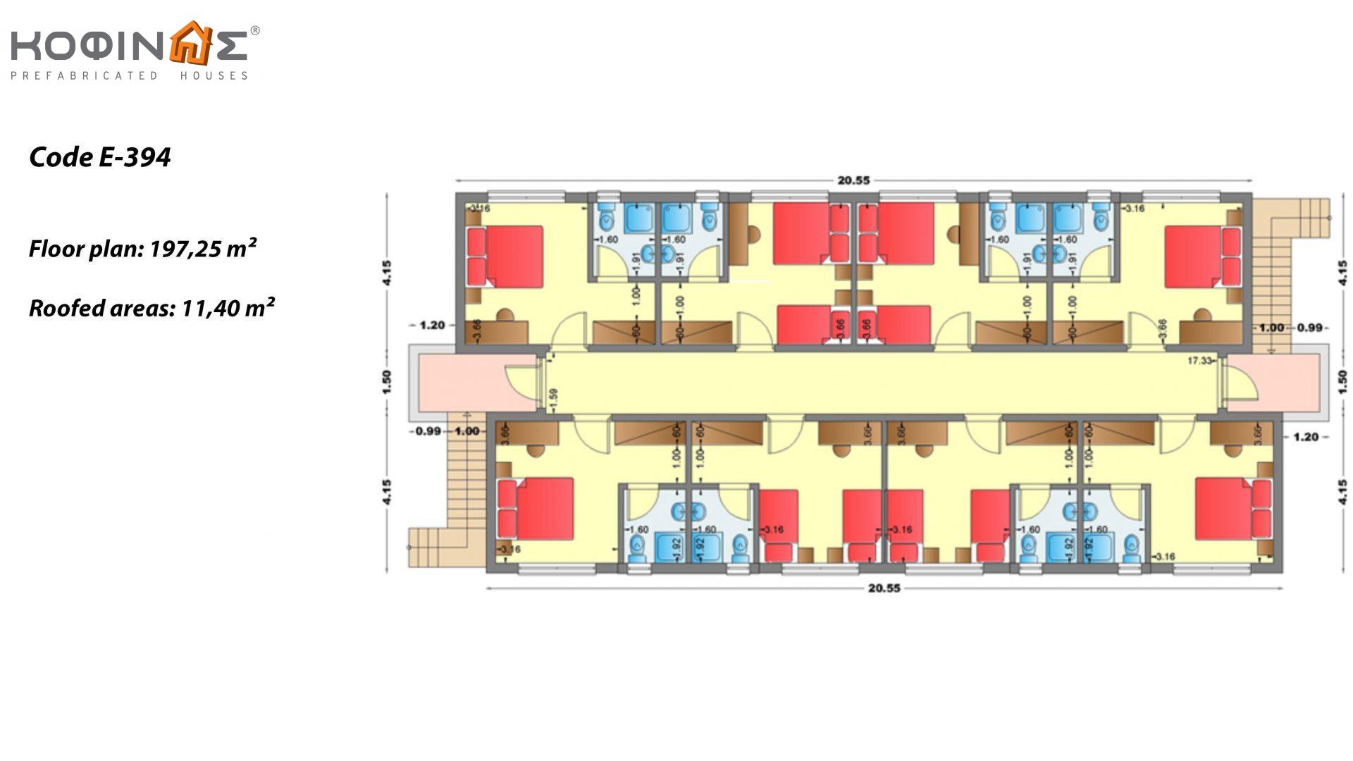 2-story Motel E-394, total surface of 394,50 m²,covered areas 22.80 m²