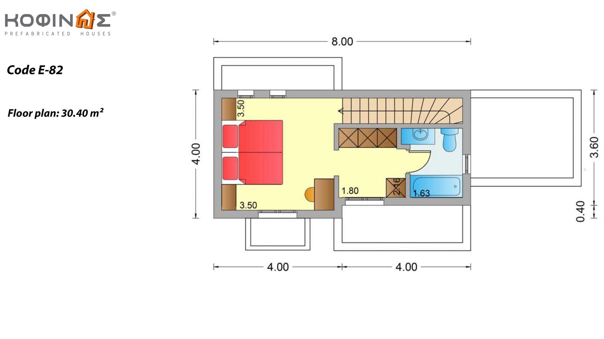2-story house E-82, total surface of 82,30 m², roofed areas 2.00 m²