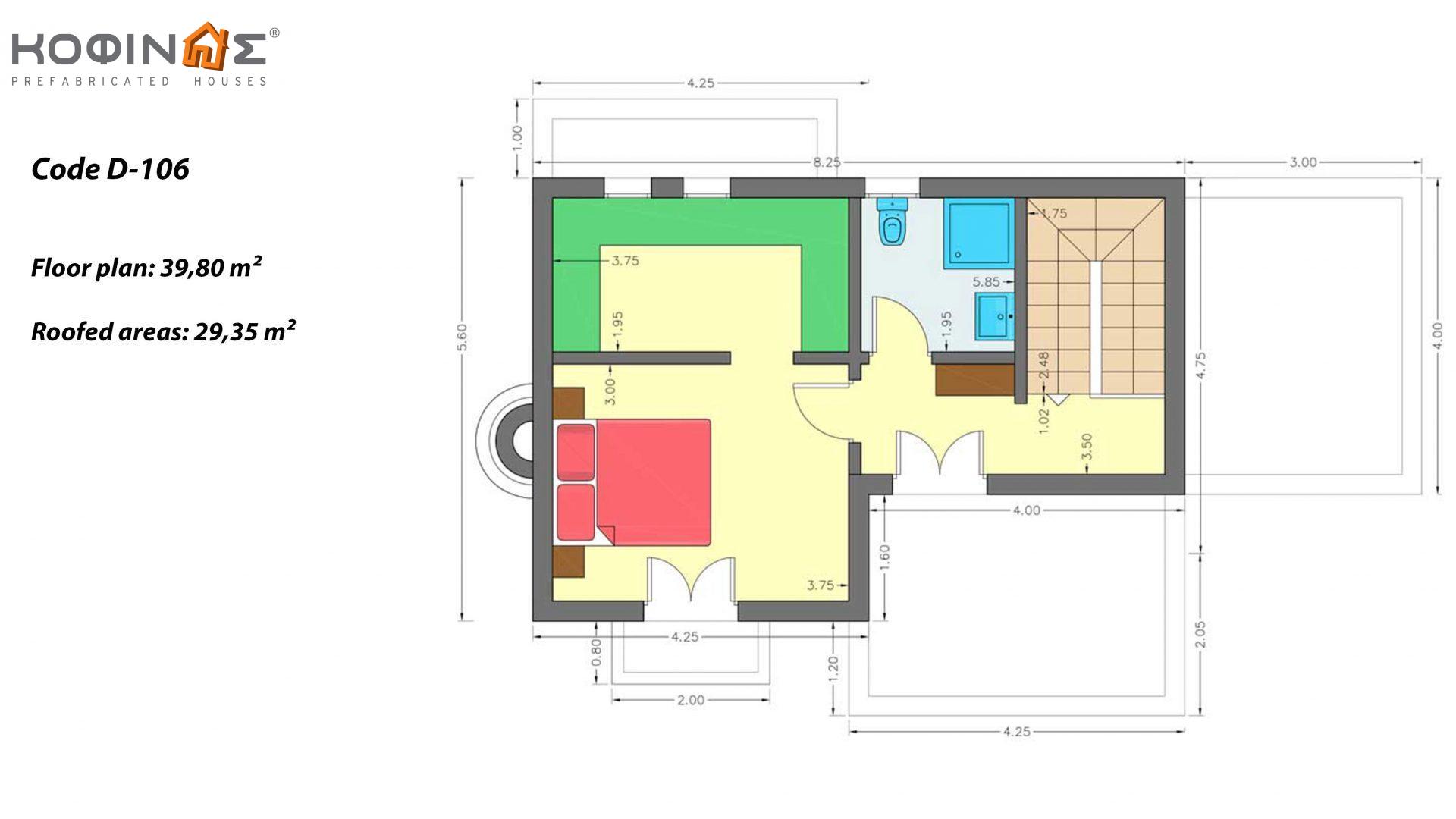 2-story house D-106, total surface of 106,95 m²,covered roofed areas 15.75 m²,balconies 29.35 m²