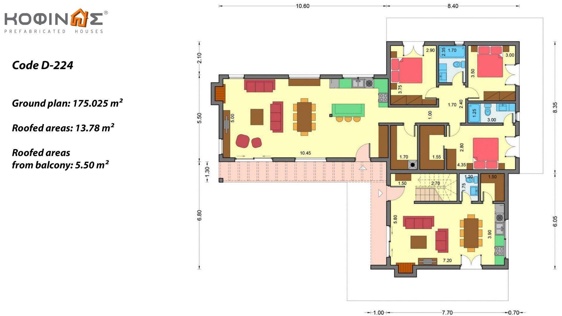 Complex of 2-story houses D-224, total surface of 224,68 m² ,covered roofed areas 24.88 m²,balconies 75.44 m²