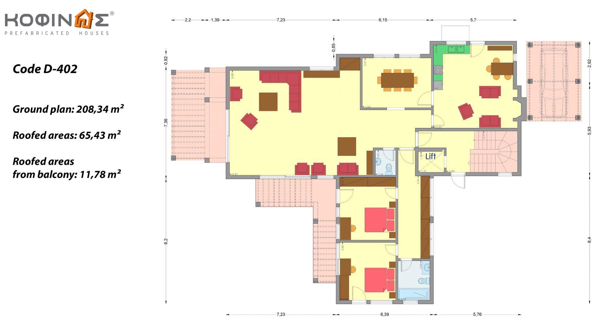 Two-story house D-402, with a total area of ​​402,45 sq.m. ,roofed areas 104,91 m²,balconies 49.96 m²