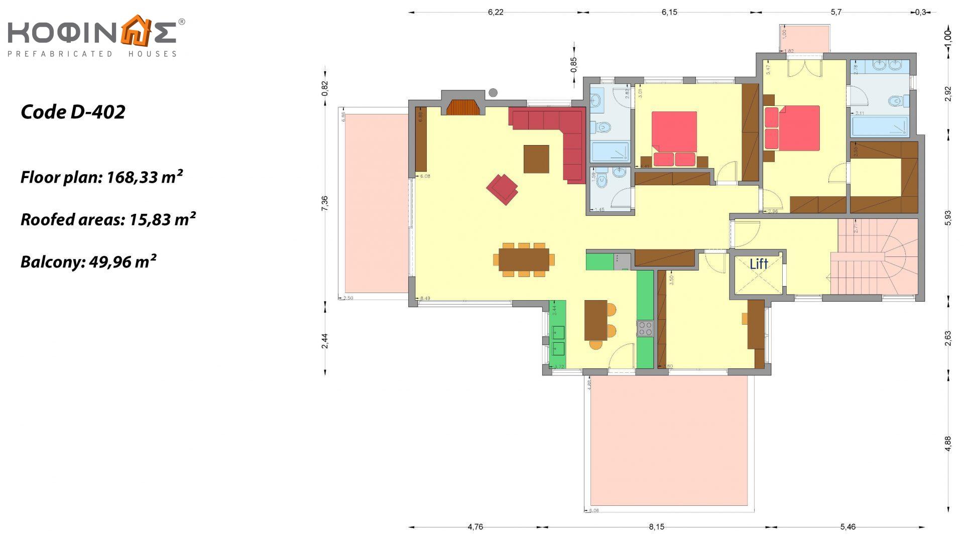 Two-story house D-402, with a total area of ​​402,45 sq.m. ,roofed areas 104,91 m²,balconies 49.96 m²