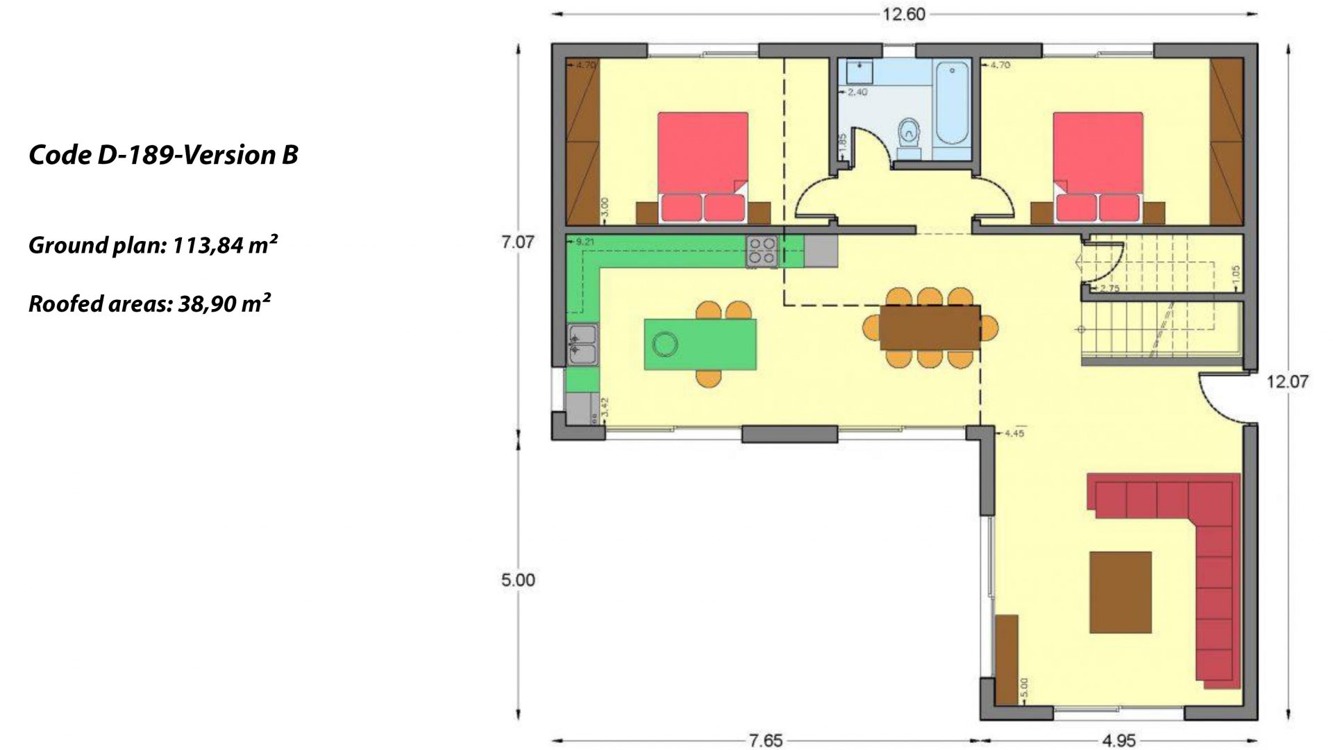 2-story house D-189, with a total area of ​​189.61 sq.m. ,covered roofed areas 38.90 m²,balconies 38.07 m²