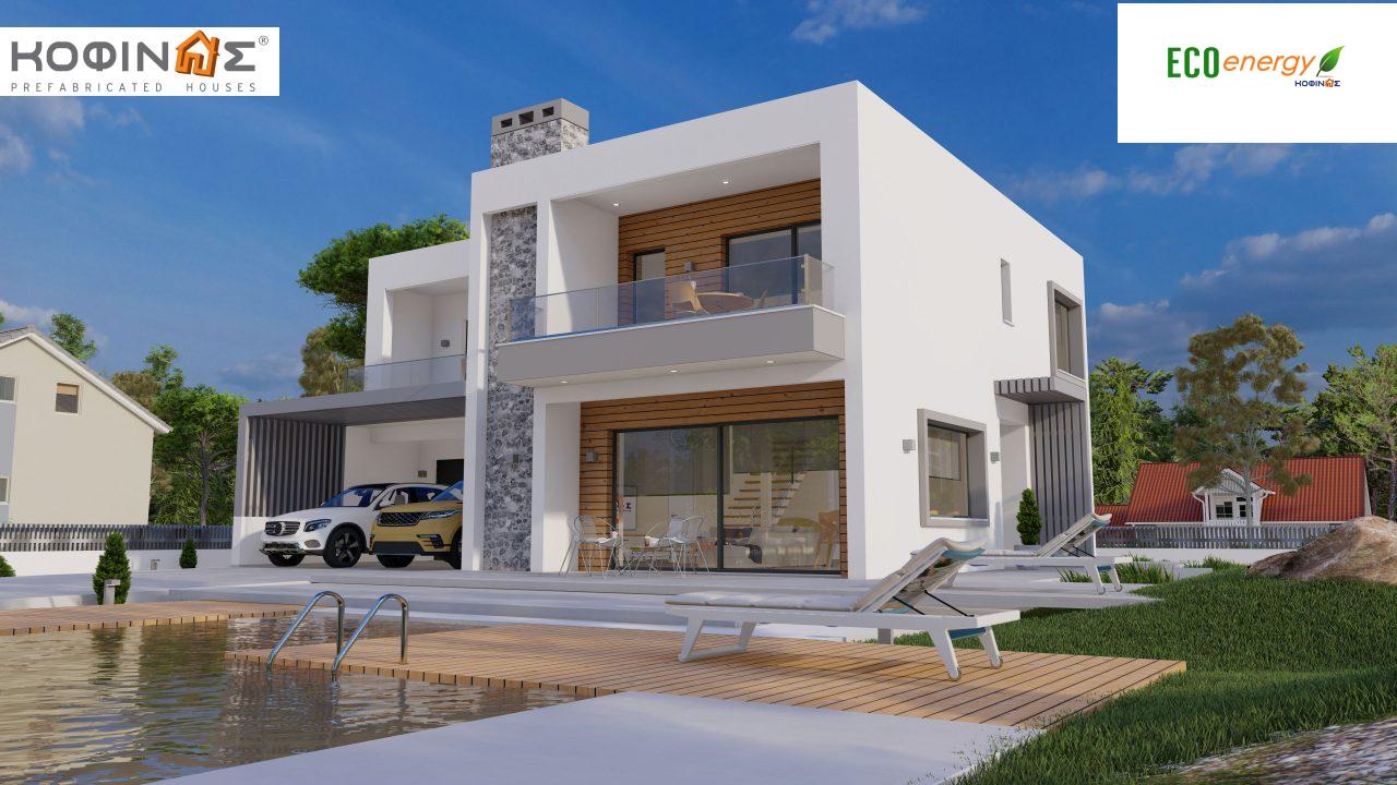 2-story house D 183B, total area 183.77 m²., +garage 41.98 m²(= 225,75 m²), covered areas 59.80 m², and balconies 28.09 m²1