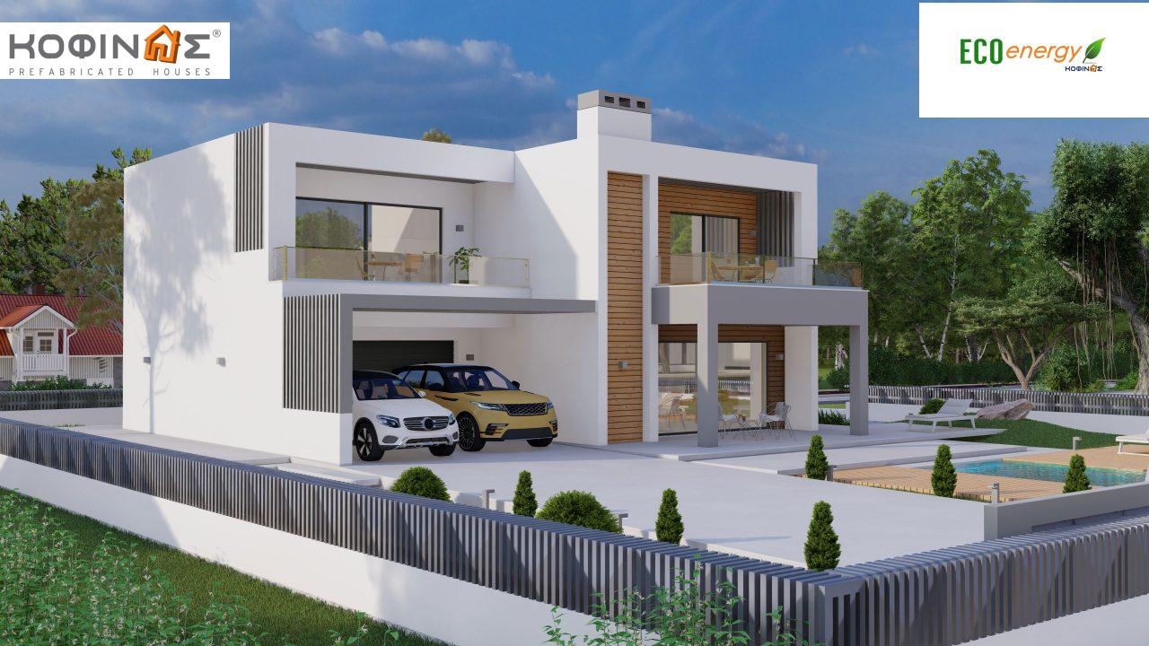 2-story house D 183Α, total area 183.77 m²., +garage 41.98 m²(= 225,75 m²), covered areas 64.39 m², and balconies 32.90 m²1