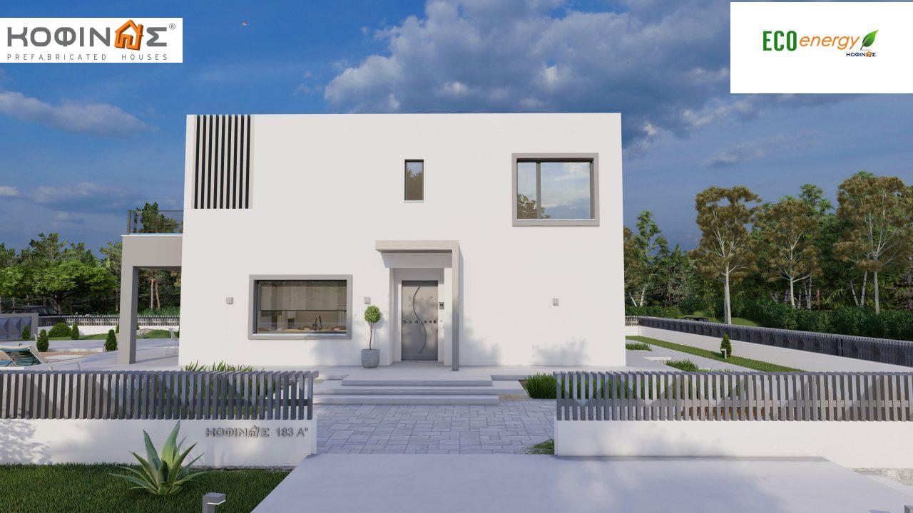 2-story house D 183Α, total area 183.77 m²., +garage 41.98 m²(= 225,75 m²), covered areas 64.39 m², and balconies 32.90 m²4