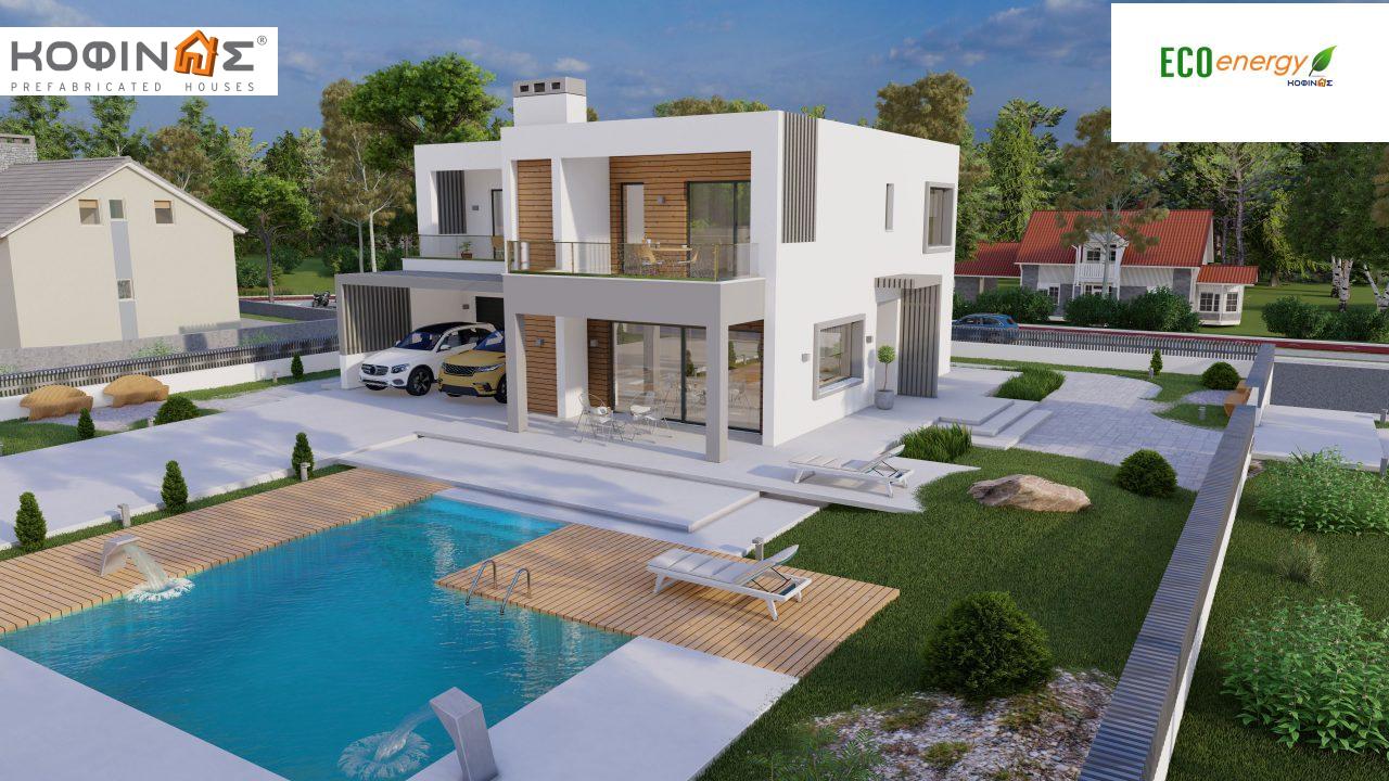 2-story house D 183Α, total area 183.77 m²., +garage 41.98 m²(= 225,75 m²), covered areas 64.39 m², and balconies 32.90 m²6