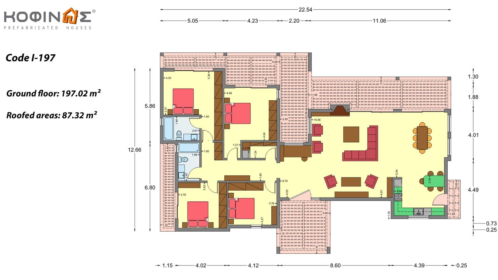 1-story house Ι-197, total surface of 197.02 m², Covered roofed areas 87,32 m²