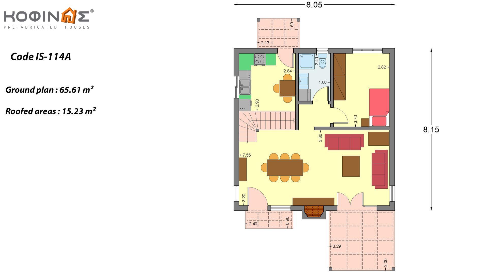 1-story house with attic IS-114 Α, total surface of 114,56 m² ,roofed areas 20,86 m²