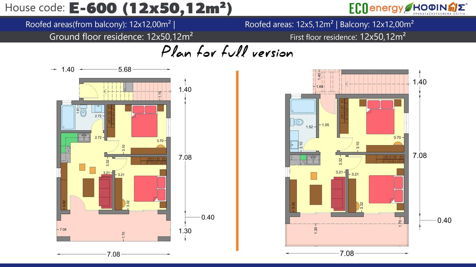 House complex E-600, total surface of 12 x 50,12 = 601,44 m²,covered areas 30,80 m², balconies 72,00 m²