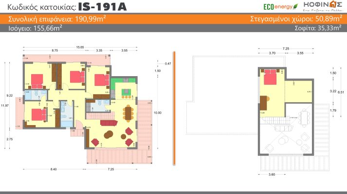 Ground floor with attic prefabricated houses Kofinas-toyristika katalymata-main residences-eco energy houses-modern architecture-Kofinas with code IS-191A