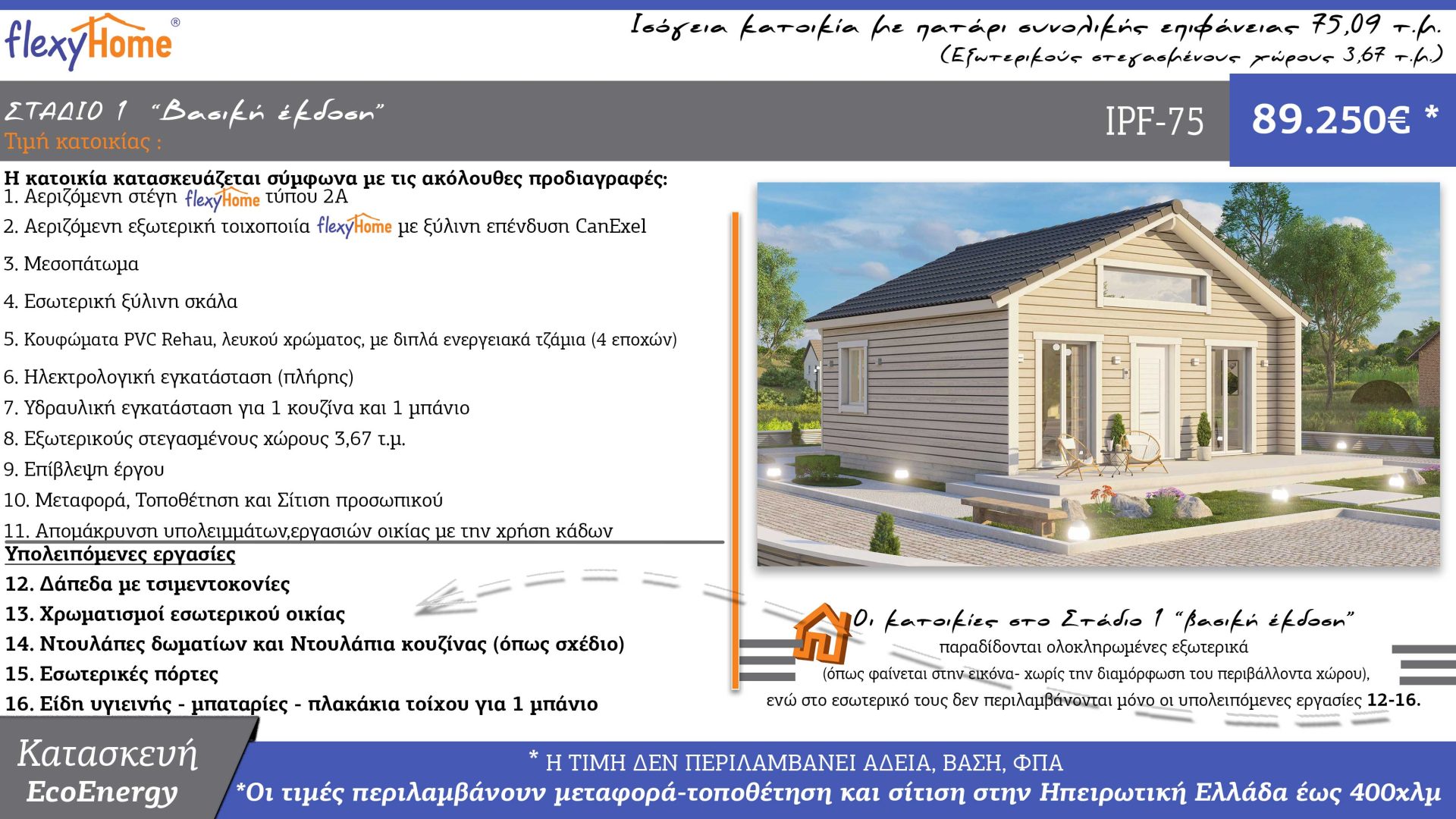 FlexyHome-IPF-75-τιμες-Νέος τιμοκατάλογος-Κοφινάς προκατασκευασμένα σπίτια