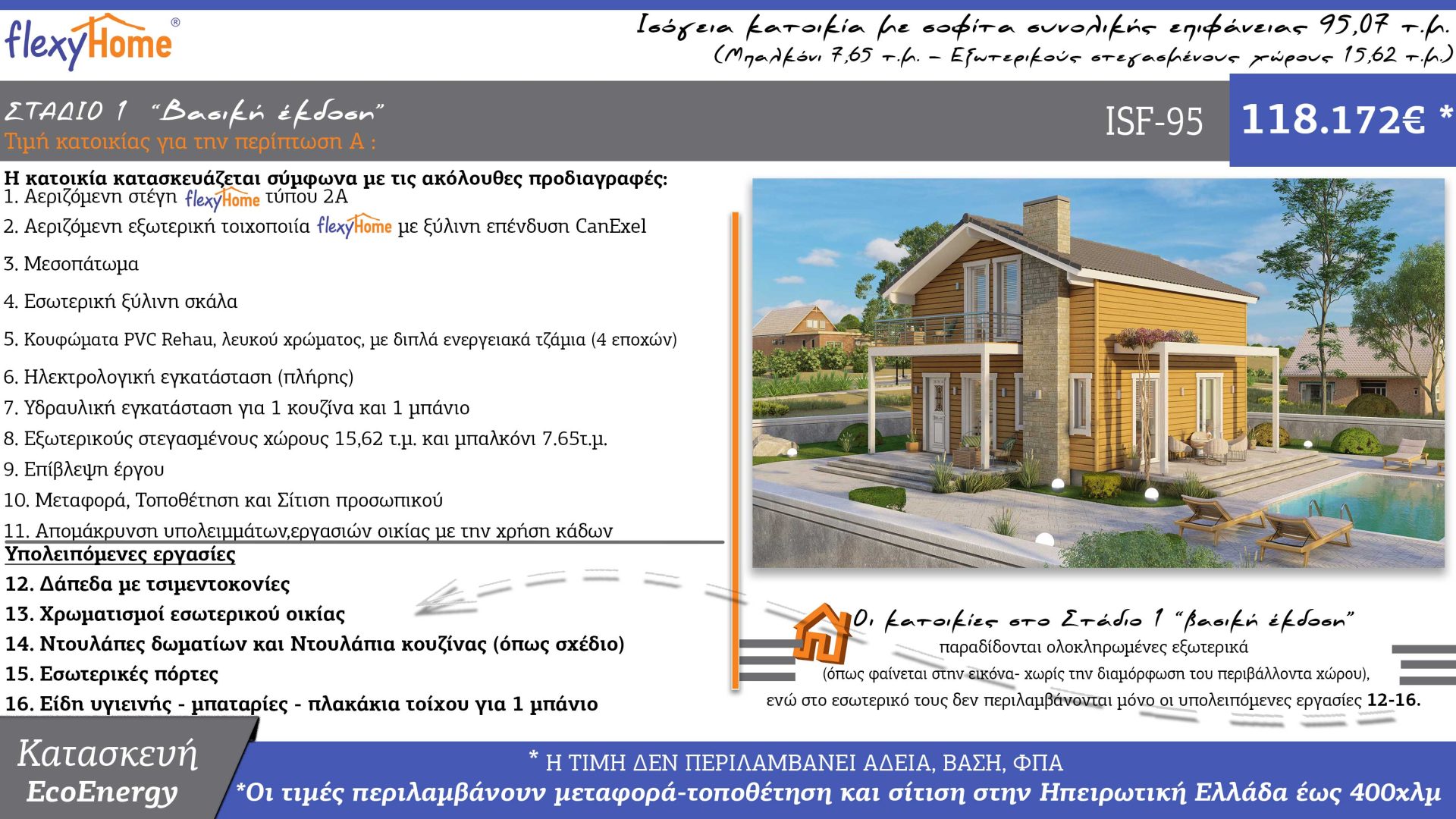 FlexyHome-ISF-95 τιμες-Νέος τιμοκατάλογος-Κοφινάς προκατασκευασμένα σπίτια