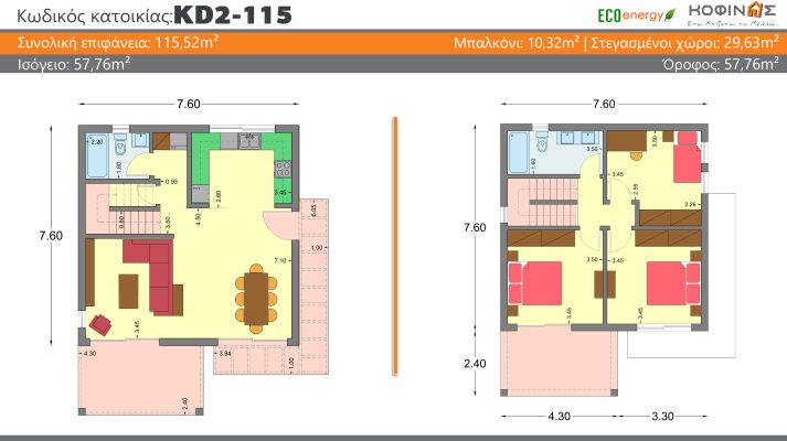 Прайс-лист - планировка KD2-115-серии KD1 (с террасой). ΚΟΦΙΝΑΣ Так строится будущее...
