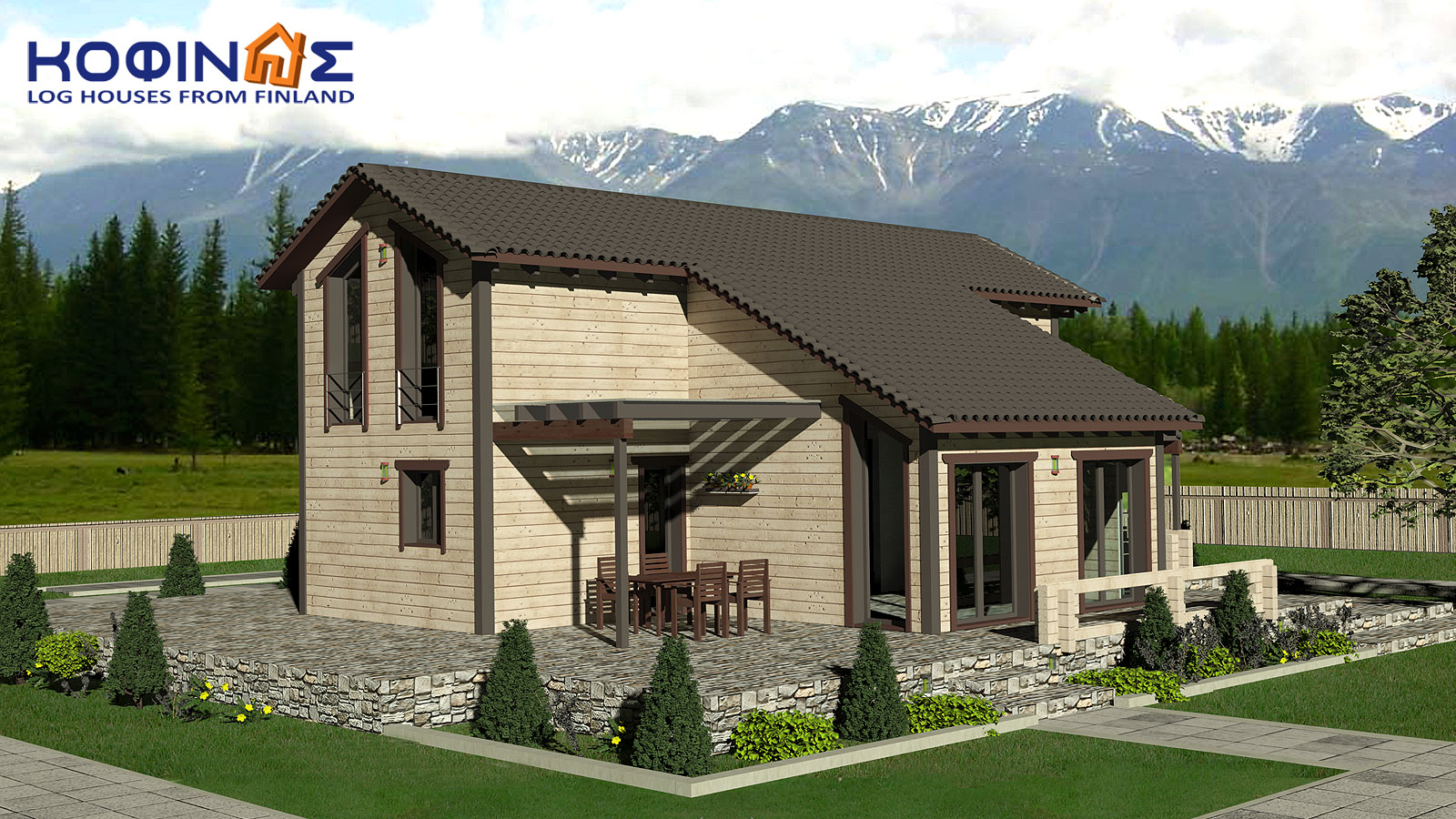 2-story log house XD-141, total surface of 141,70 m²0