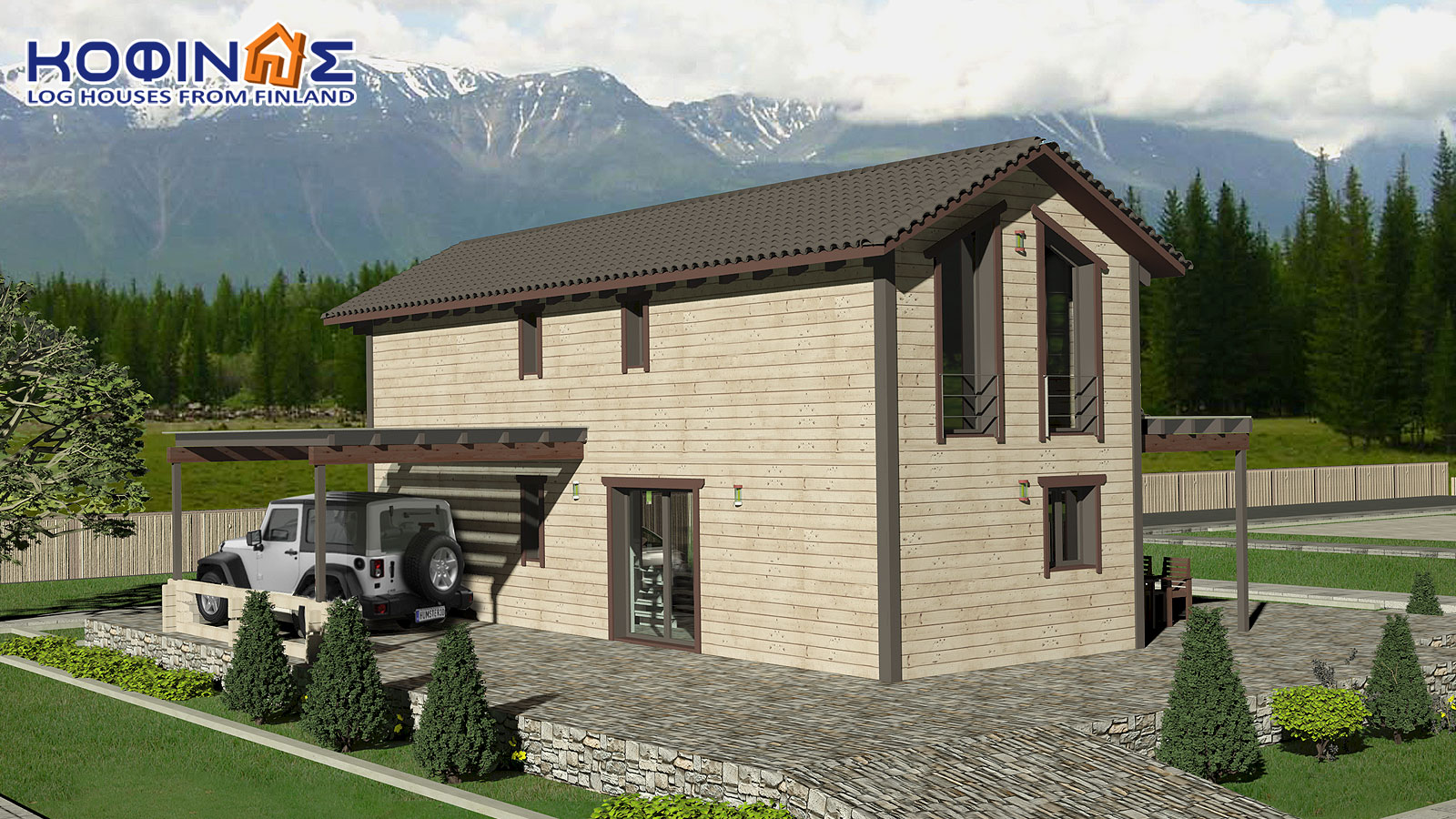 2-story log house XD-141, total surface of 141,70 m²1