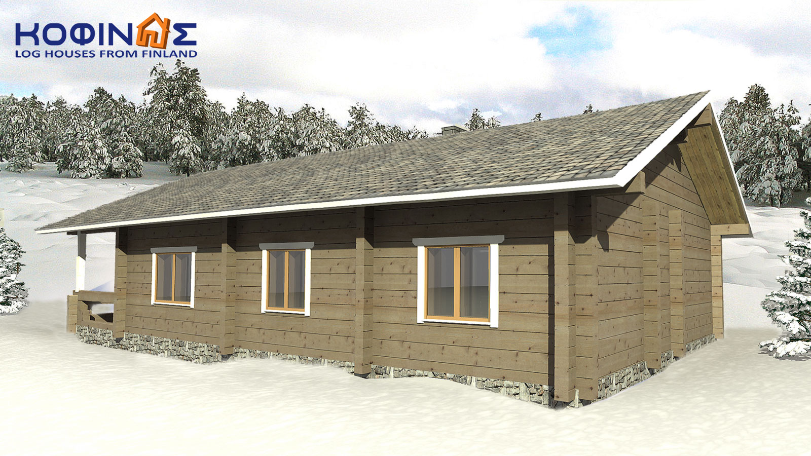 1-story log house XI-97a, total surface of 97,20 m²1